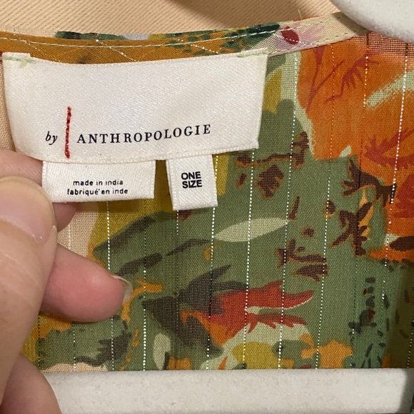 Anthropologie Floral Sheer Maxi Robe in Green, Orange, Pink - Picture 5 of 5